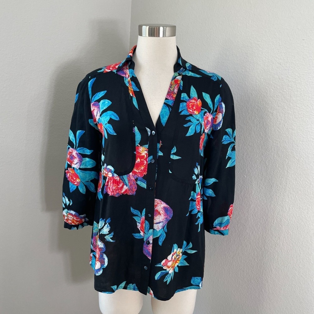 Anthropologie Maeve Womens 4 Woodland Walk Floral Button Down Blouse Shirt Top